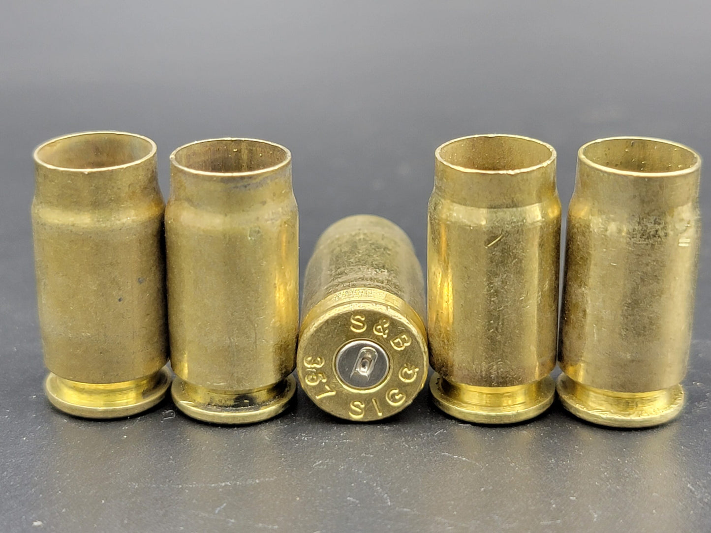 357 Sig once fired pistol brass. Hand sorted from reputable indoor/military ranges for reloading. Reliable spent casings for precision shooting.