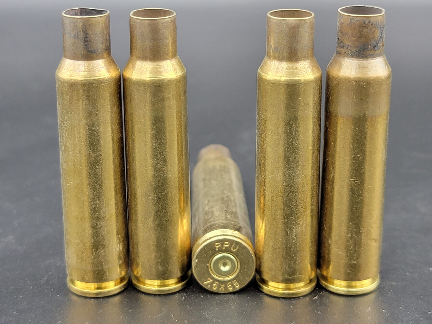 7.5x55 once fired rifle brass. Hand sorted from reputable indoor/military ranges for reloading. Reliable spent casings for precision shooting.