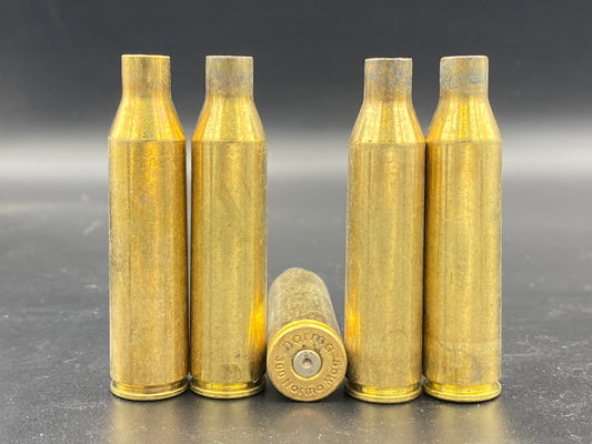 300 Norma Mag once fired rifle brass. Hand sorted from reputable indoor/military ranges for reloading. Reliable spent casings for precision shooting.