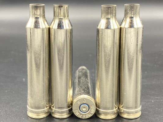 7mm Rem Mag once fired rifle nickel. Hand sorted from reputable indoor/military ranges for reloading. Reliable spent casings for precision shooting.