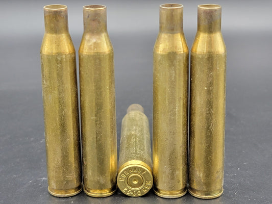 25-06 Rem once fired rifle brass. Hand sorted from reputable indoor/military ranges for reloading. Reliable spent casings for precision shooting.