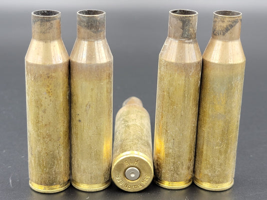 338 Norma Mag once fired rifle brass. Hand sorted from reputable indoor/military ranges for reloading. Reliable spent casings for precision shooting.