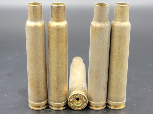 340 Weatherby Mag once fired rifle brass. Hand sorted from reputable indoor/military ranges for reloading. Reliable spent casings for precision shooting.