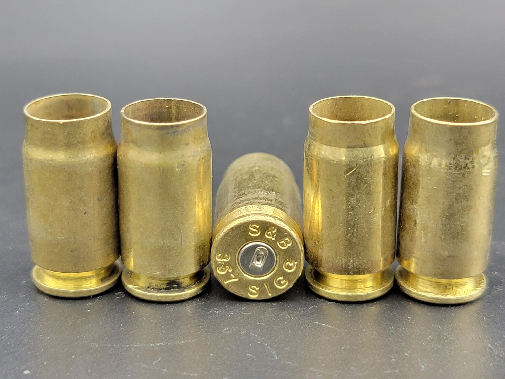 357 Sig once fired pistol brass. Hand sorted from reputable indoor/military ranges for reloading. Reliable spent casings for precision shooting.