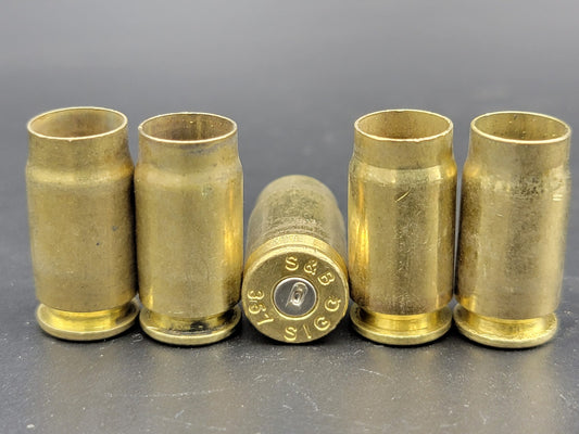 357 Sig once fired pistol brass. Hand sorted from reputable indoor/military ranges for reloading. Reliable spent casings for precision shooting.