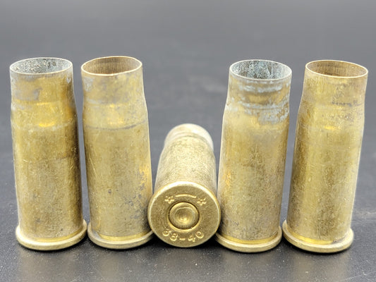 38-40 Win once fired pistol brass. Hand sorted from reputable indoor/military ranges for reloading. Reliable spent casings for precision shooting.