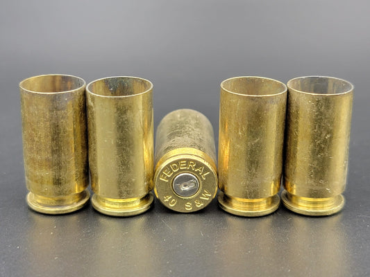 40 S&W once fired pistol brass. Hand sorted from reputable indoor/military ranges for reloading. Reliable spent casings for precision shooting.