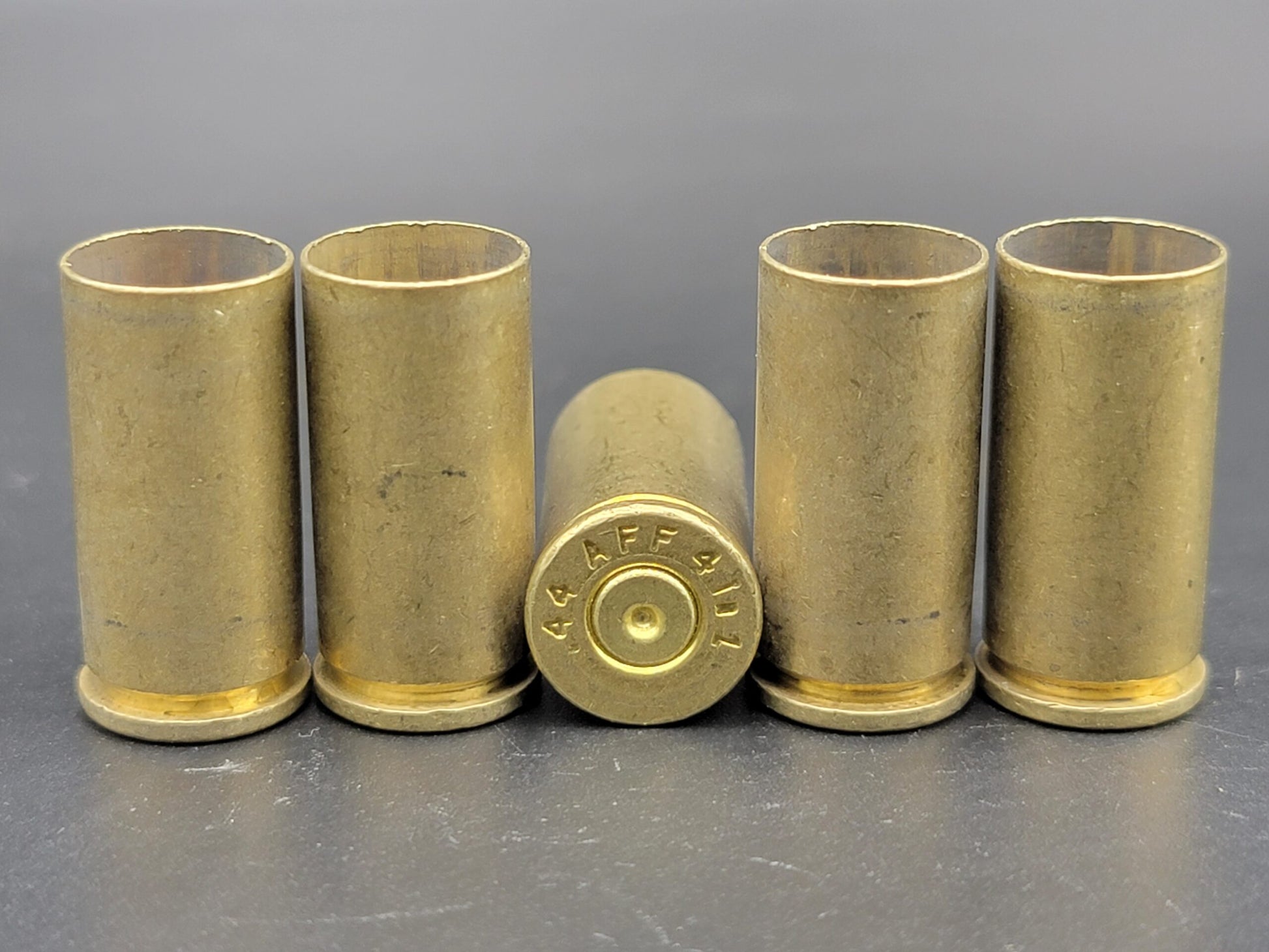 44 AFF once fired pistol brass. Hand sorted from reputable indoor/military ranges for reloading. Reliable spent casings for precision shooting.