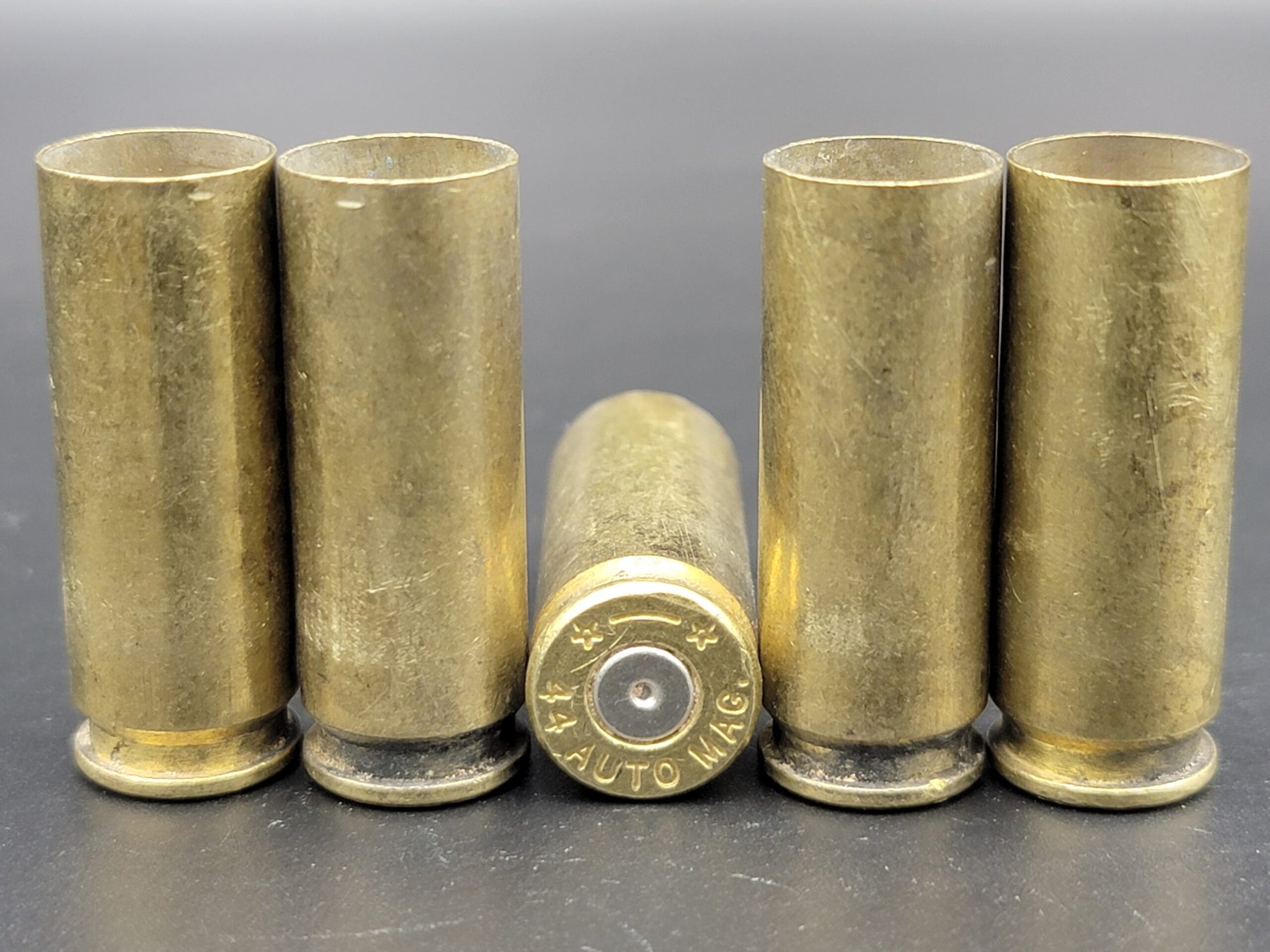 44 Auto Mag once fired pistol brass. Hand sorted from reputable indoor/military ranges for reloading. Reliable spent casings for precision shooting.