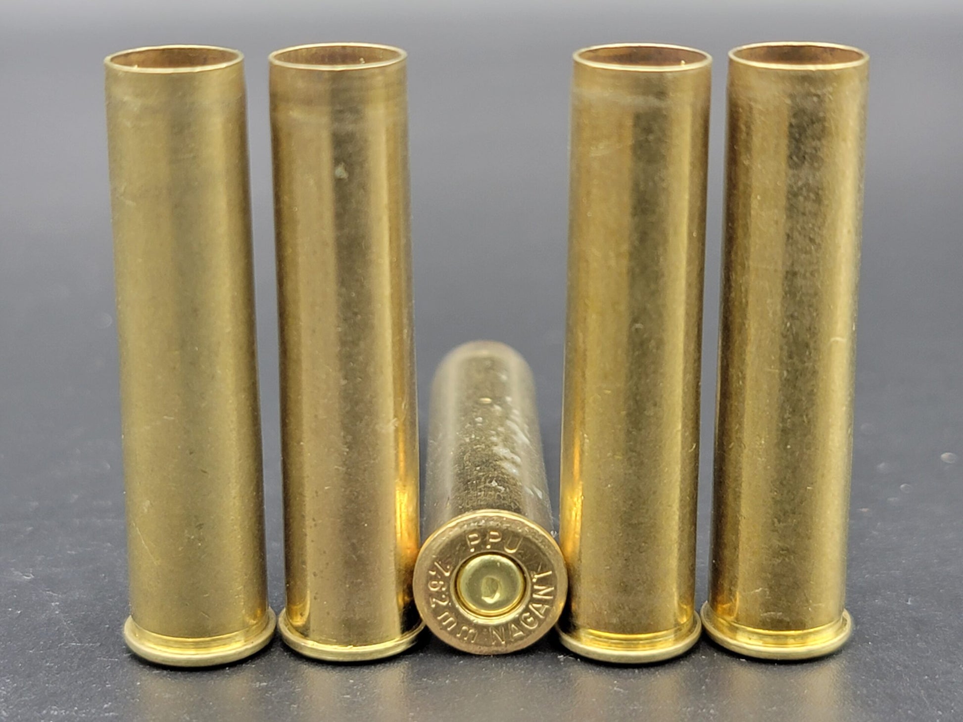 7.62 Russian Nagant once fired pistol brass. Hand sorted from reputable indoor/military ranges for reloading. Reliable spent casings for precision shooting.