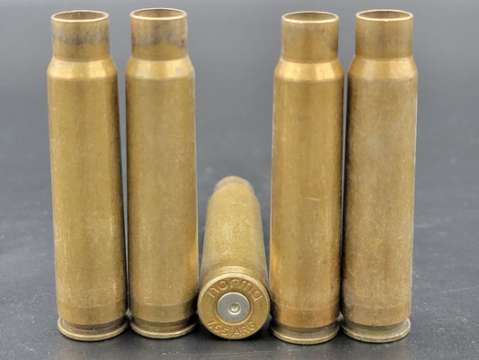 7.65 Norma ARG once fired rifle brass. Hand sorted from reputable indoor/military ranges for reloading. Reliable spent casings for precision shooting.